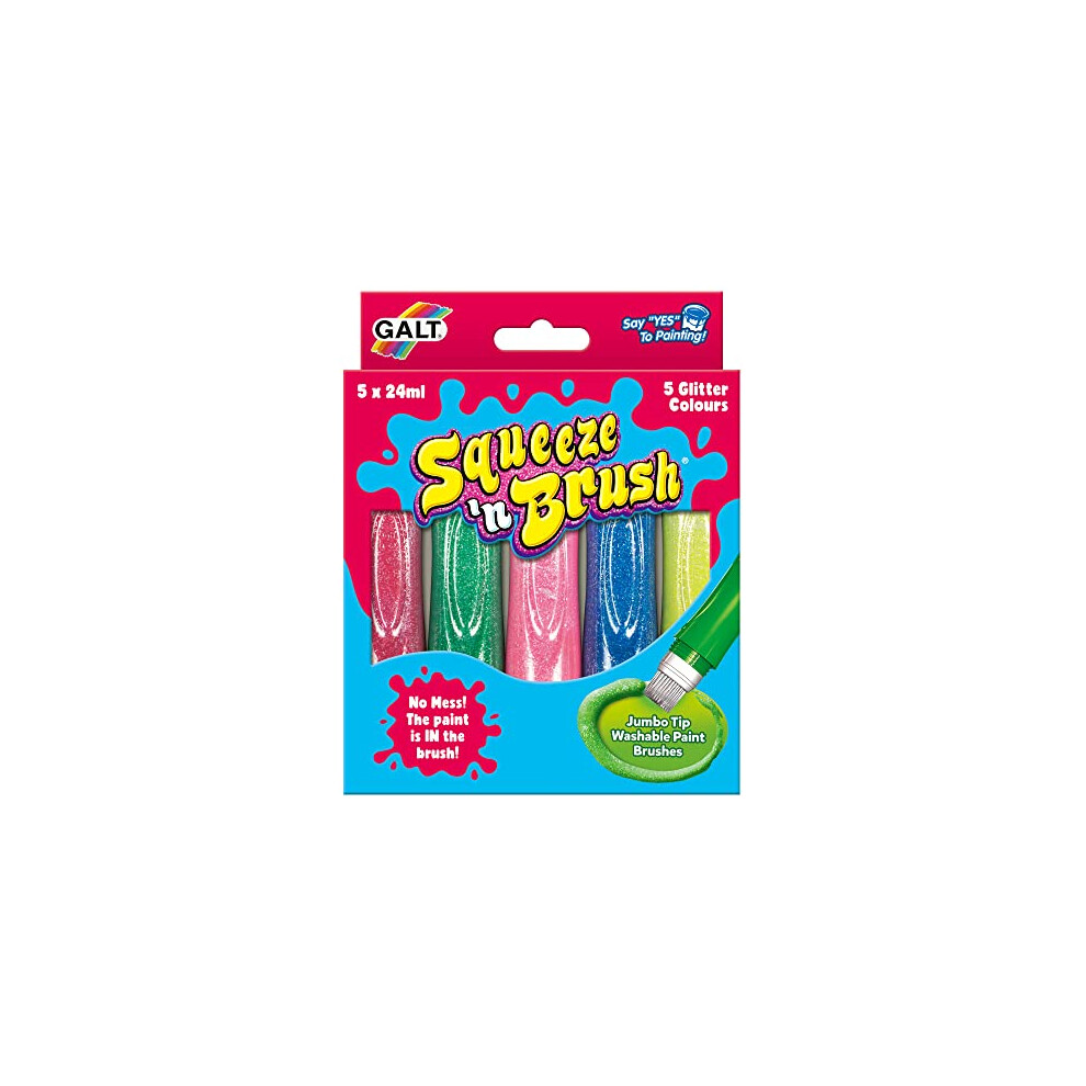 Galt Toys, Squeeze 'n Brush - 5 Glitter Colours, Brush Tipped Paint Pens, Ages 3 Years Plus