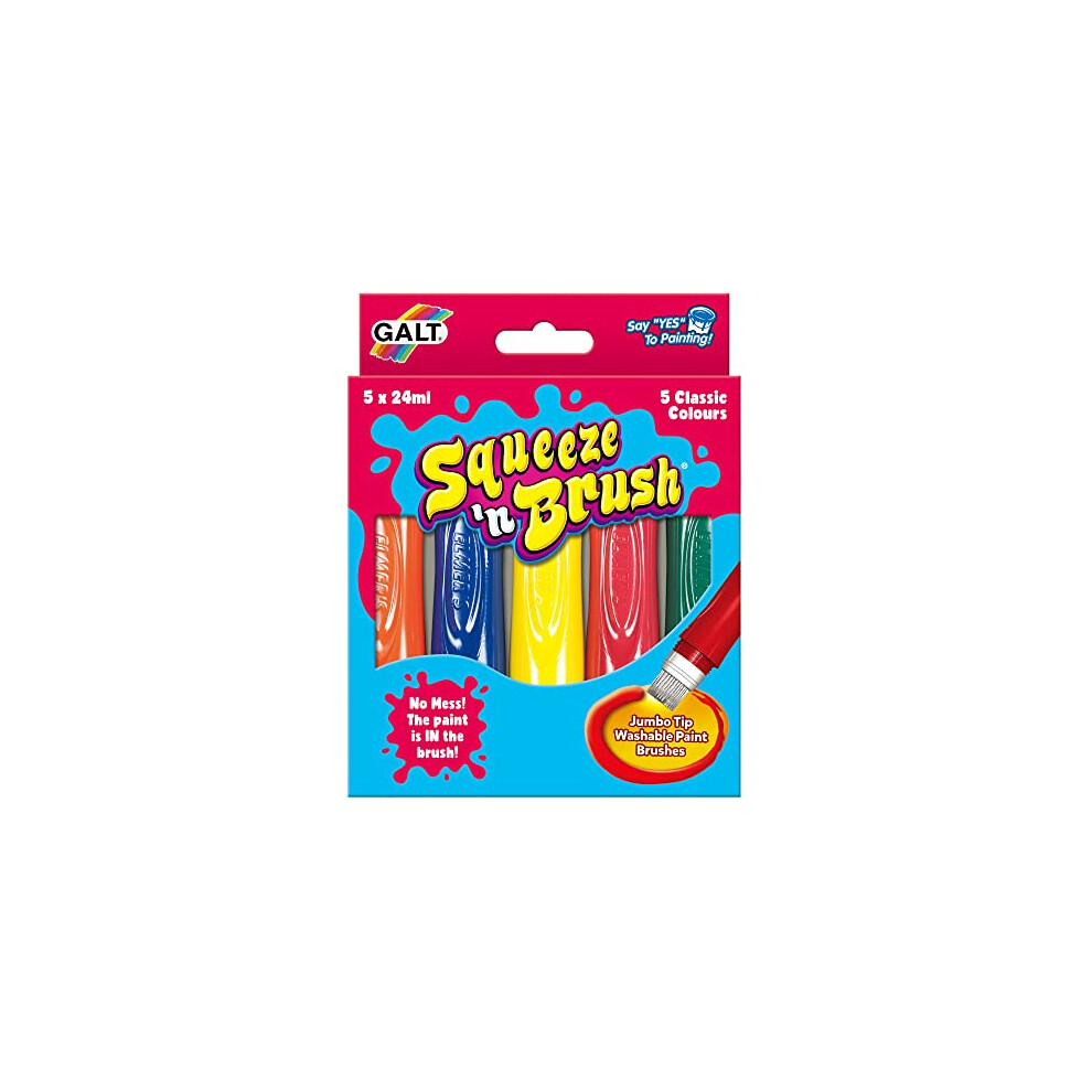 Galt Toys, Squeeze 'n Brush - Five Classic Colours, Brush Tipped Paint Pens, Ages 3 Years Plus