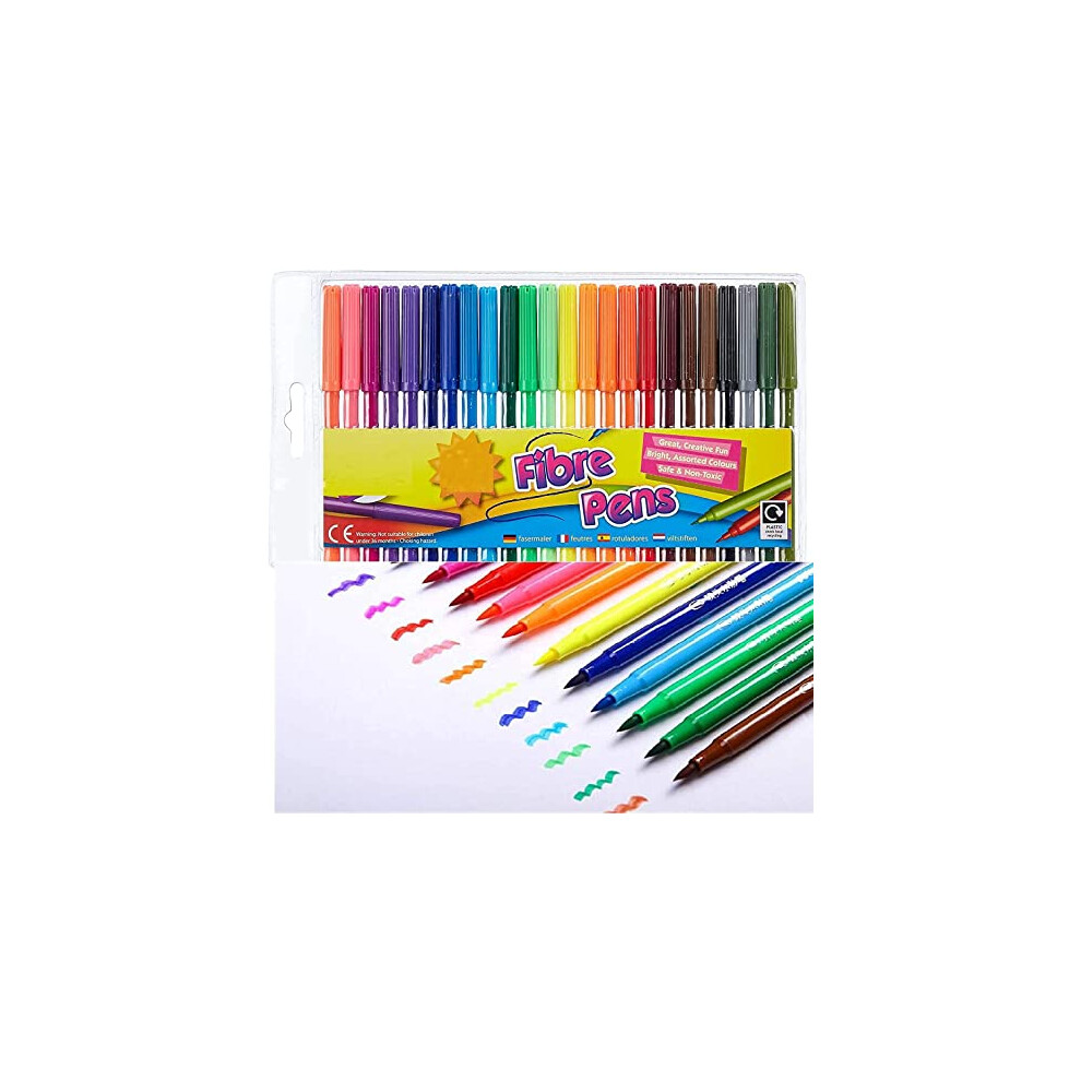 48 Fine Tip Fiber Coloring Pens For Kids Adults Draw Write Create Use at Home School Class Art Lesson Safe Non-Toxic