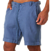(Dark Blue, 3XL) Cotton Mens Linen Beach Shorts Elasticated Waist Dstring Casual Summer Pants