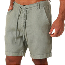 (Green, XXL) Cotton Mens Linen Beach Shorts Elasticated Waist Dstring Casual Summer Pants