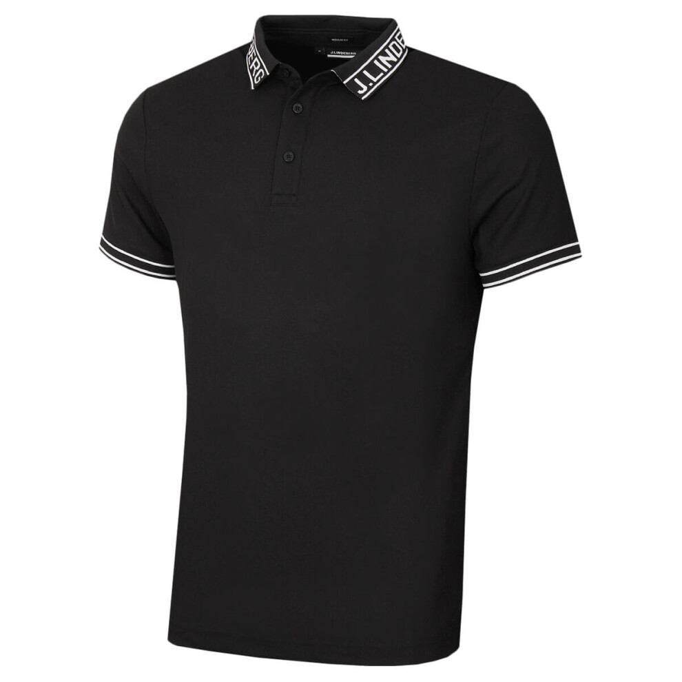 (S, Black) J.Lindeberg Mens Austin Regular Fit Fast Dry Soft Golf Polo Shirt