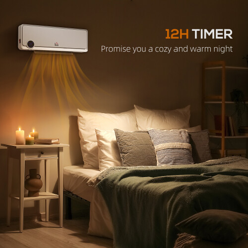 Homcom HOMCOM 1000W/2000W Wall Downflow Heater 10-49C Temperature, White 2