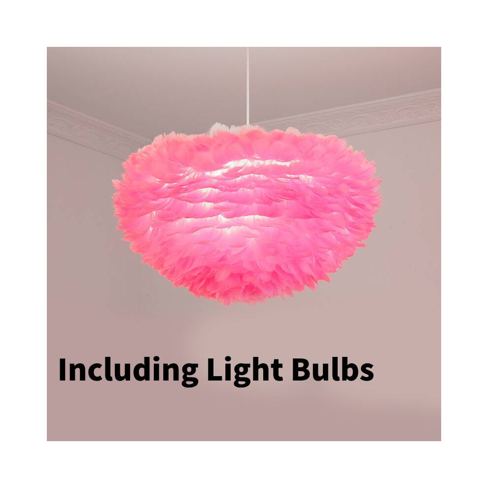 (Pink) White Feather Ceiling Pendant Light Shade Modern Chandelier Lampshade Floor Lamp