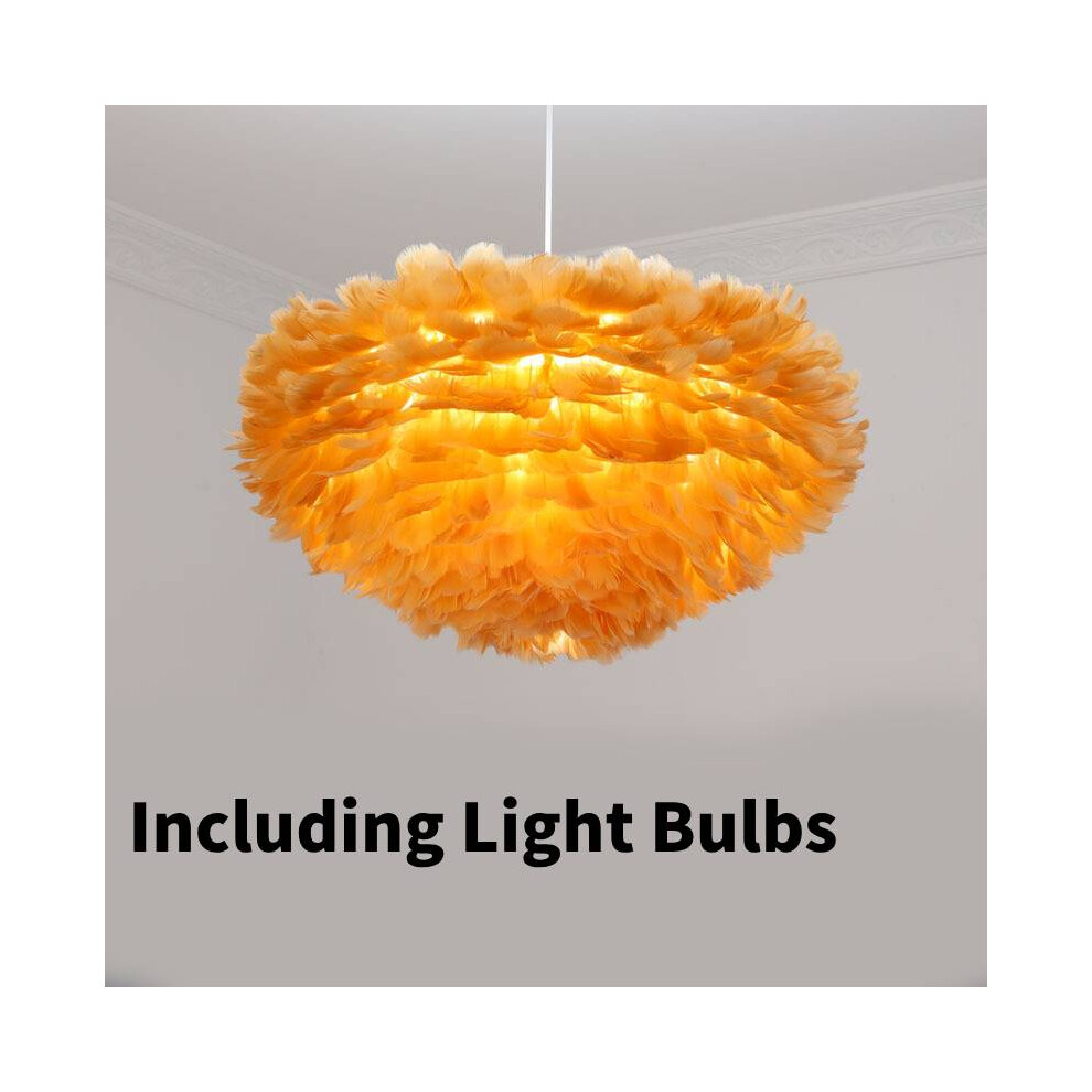 (Yellow) White Feather Ceiling Pendant Light Shade Modern Chandelier Lampshade Floor Lamp