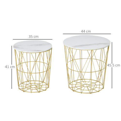 Homcom HOMCOM Set of 2 Nesting End Tables Side Tables w/ Basket Removable Top, White 1