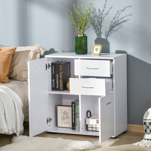 Homcom HOMCOM Cabinet Sideboard Cupboard Buffet Solo High Gloss Front Face Door Drawer 2