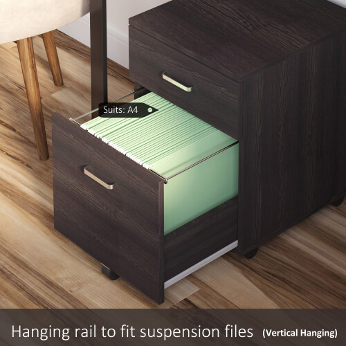 Vinsetto Vinsetto 2-Drawer Locking Office Filing Cabinet 5 Wheels Rolling Storage Brown 2