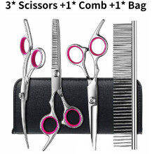 (Pink) Pet Grooming Scissors Kit Stainless Steel Dog Trimmer Sets Tool Curved Shears