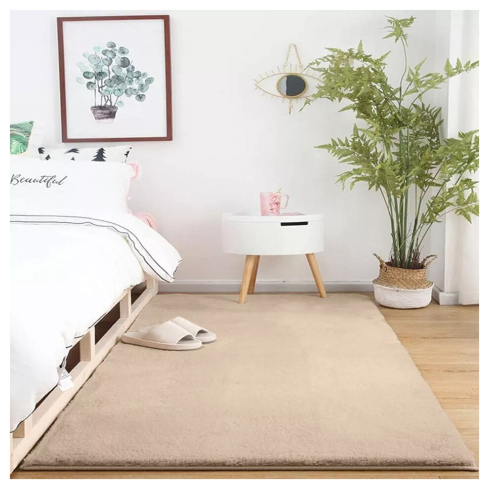 (120 cm x 170 cm (4ft x 5ft 8"), Cream) Shaggy Rugs Living Room Runner Rabbit Faux Fur Rug