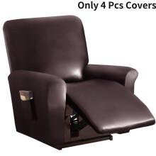 (Brown) Recliner Chair Slip Covers Pu Leather Waterproof Stretch Recliner Cover Washable