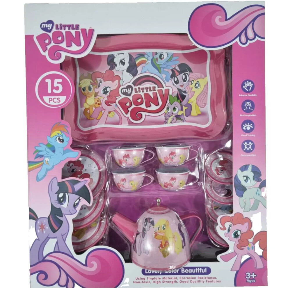 My Little Pony Kid Tea Set Role Play 15Pcs Kid's Metal Tea Set Party