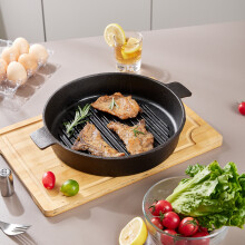 (24cm Dia x 5cm H) Black Round Cast Iron Grill Pan