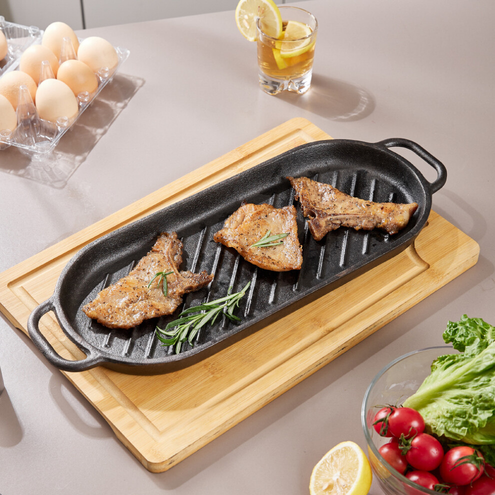 Black Oval Cast Iron Grill Pan with Handles