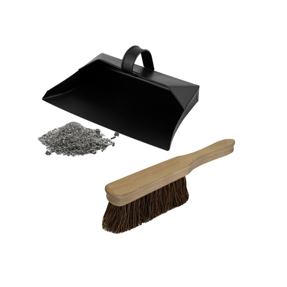 Groundsman Hooded Metal Dustpan And Wooden Sweeping Hand Brush Stiff Hard Bristle