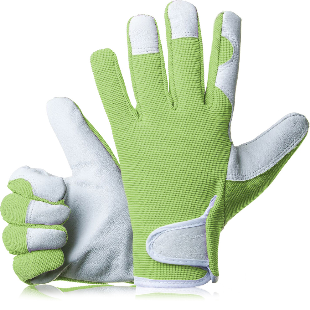 GardenersDream Ladies / Mens Slim Fit Leather Gardening Work Gloves - Green