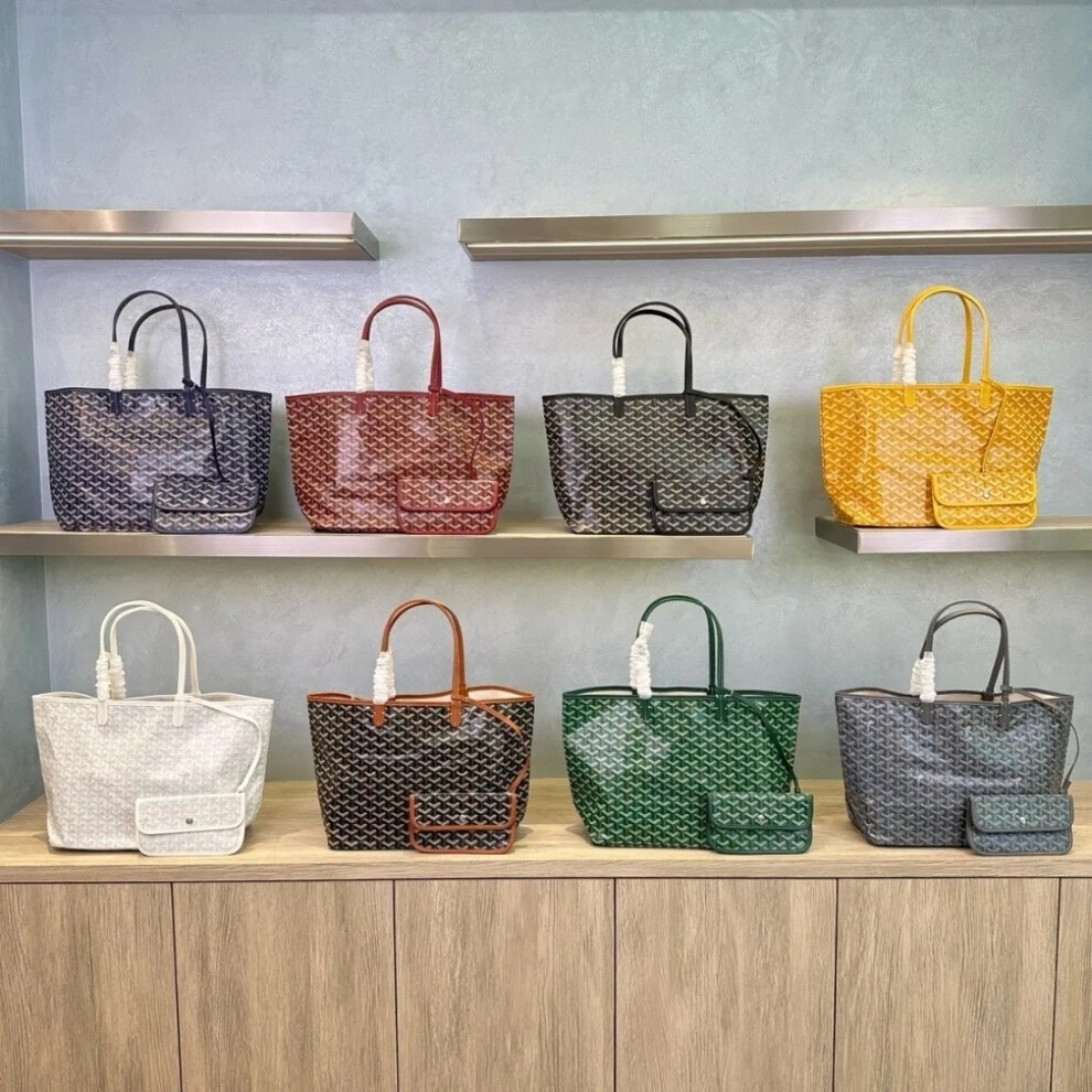 (L, G2-Grey-Pink) Fashion Tote Bag Purse 2PCS Set for Women, Large PU Leather Shoulder Bag with Wallet, Goyar_d Handbags Everyday Bag