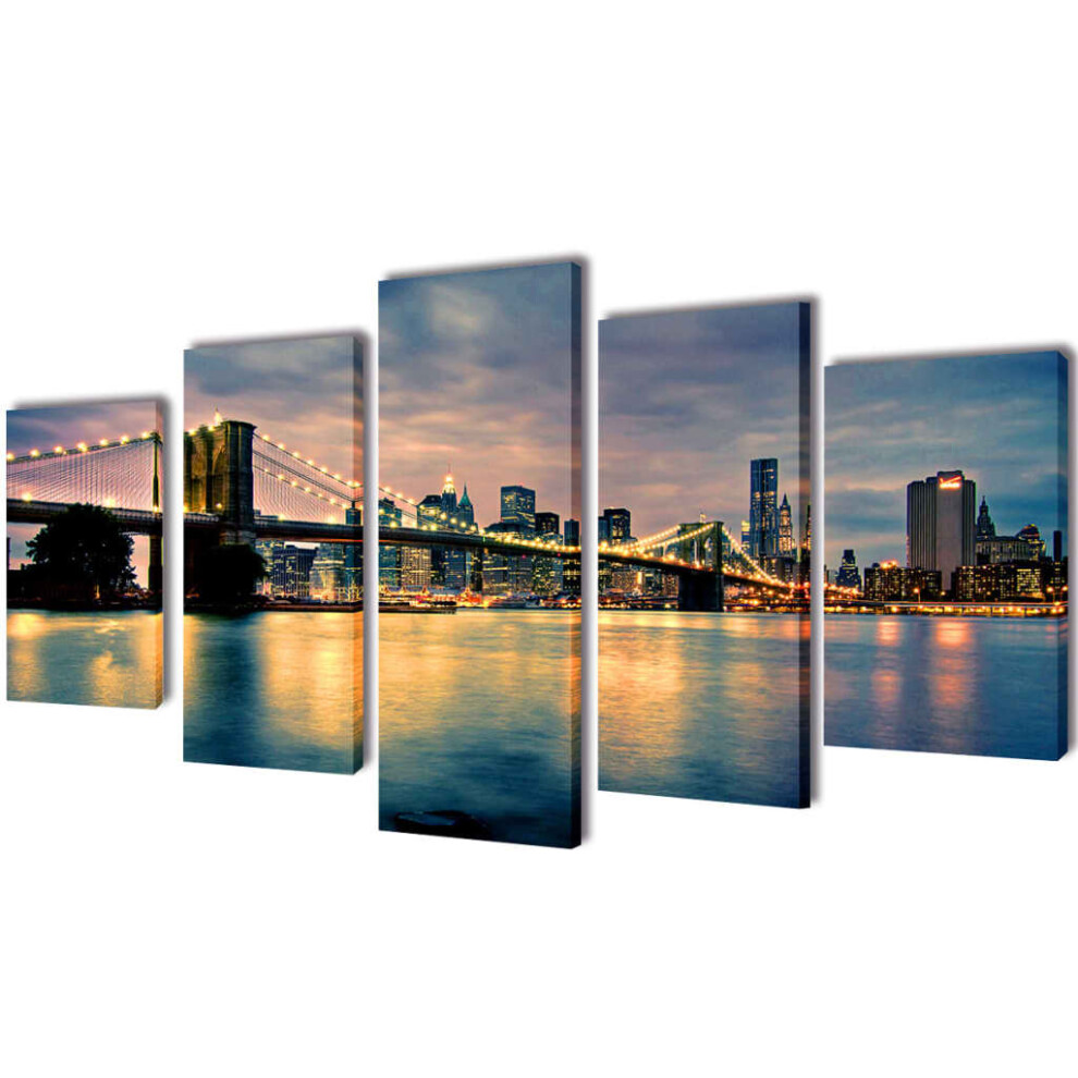 (Brooklyn bridge river view, 200 x 100 cm) vidaXL Canvas Wall Print Set Home Artwork 200x100cm/100X50cm Multi Models