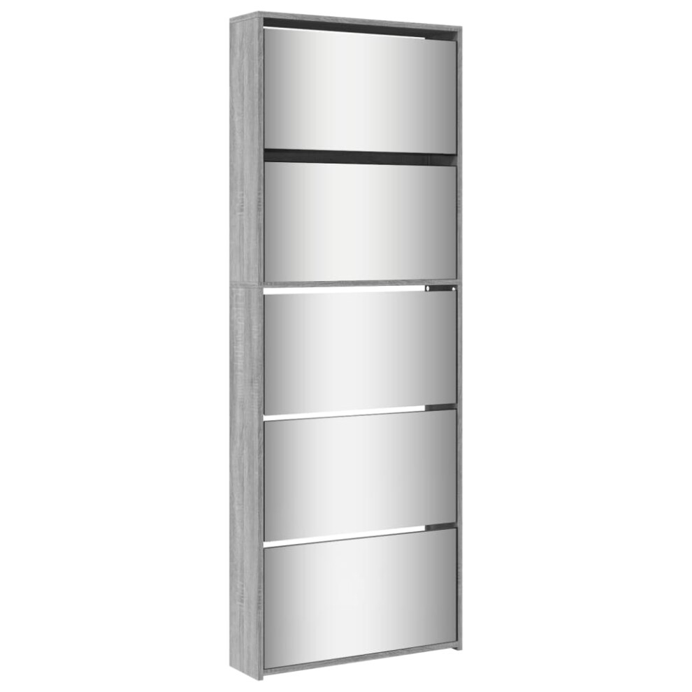 Vidaxl (Grey Sonoma) Shoe Cabinet 5-Layer Mirror 63X17x169.5cm Rack Organiser Oak/White