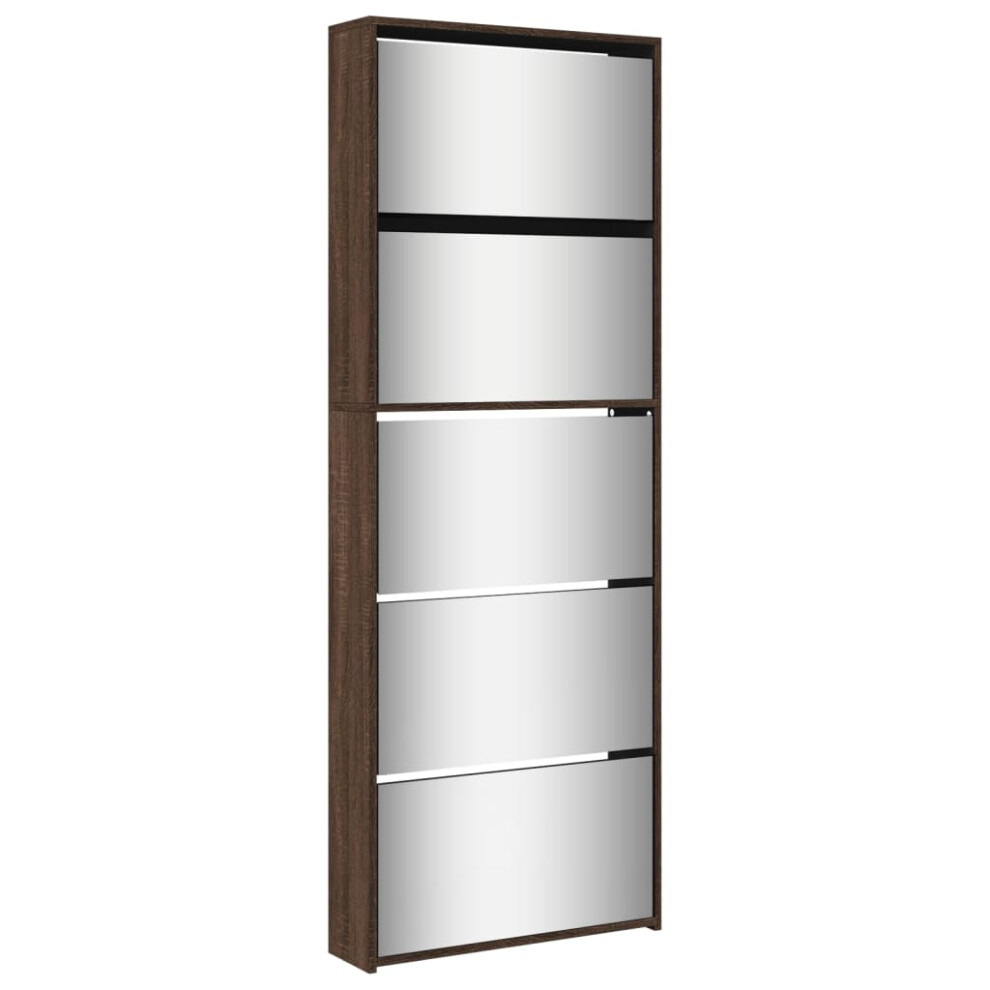 Vidaxl (Brown Oak) Shoe Cabinet 5-Layer Mirror 63X17x169.5cm Rack Organiser Oak/White