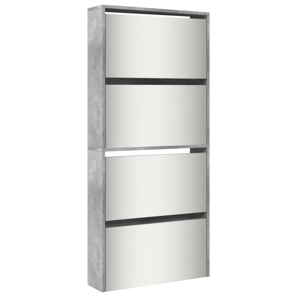 Vidaxl (Concrete Grey) Shoe Cabinet Organiser Rack Stand 4-Layer Mirror Oak/White 63X17x134 Cm