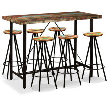 (7 piece) vidaXL Bar Set Kitchen Furniture Dining Table and Stool Solid Reclaimed Wood