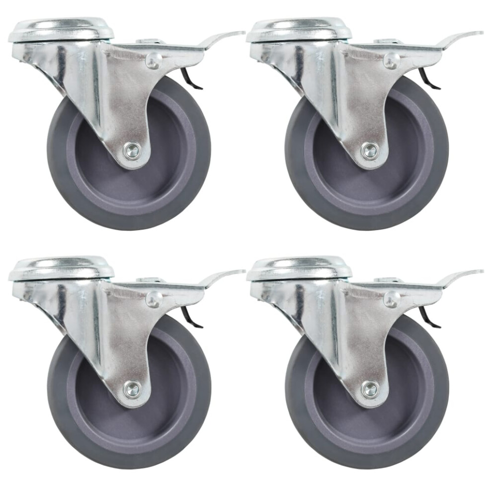 (1 pcs) vidaXL Bolt Hole Swivel Casters with Double Brakes Trolley Wheel Caster TPR