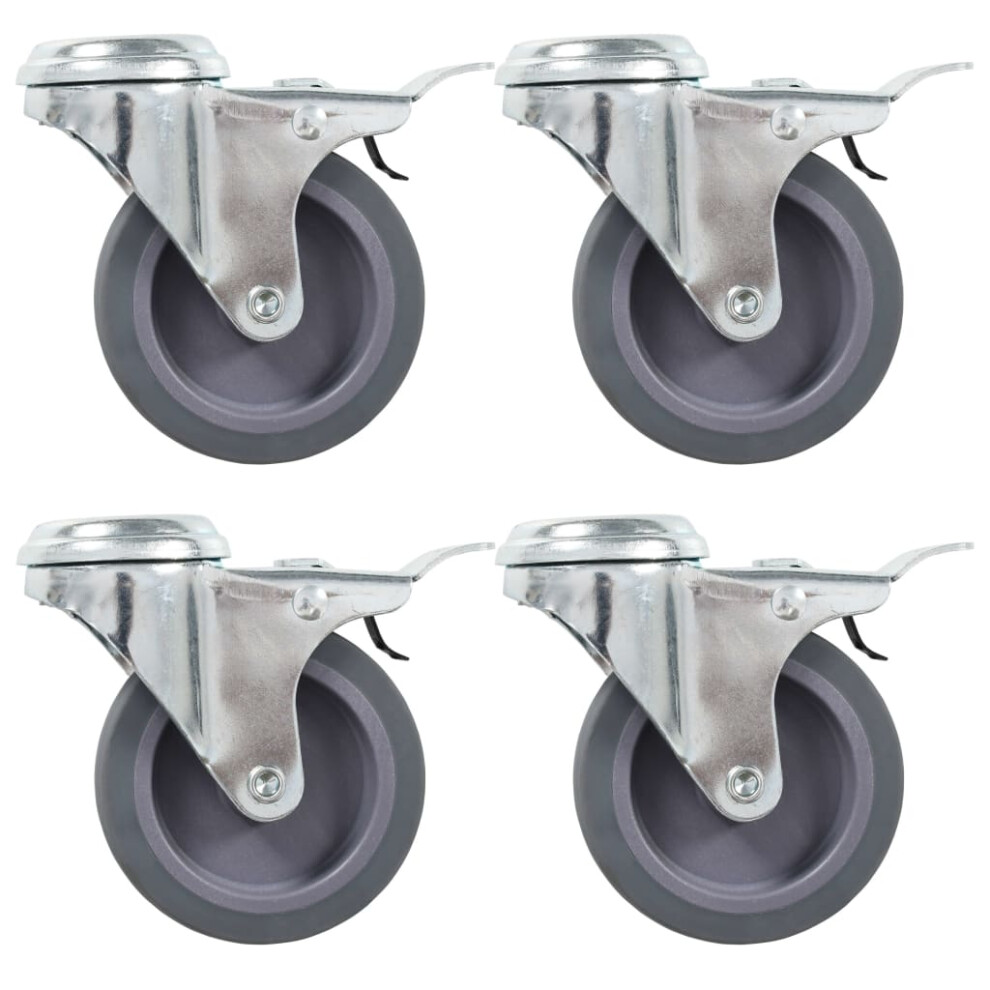 Vidaxl (32 Pcs) Bolt Hole Swivel Casters With Double Brakes Trolley Wheel Caster Tpr