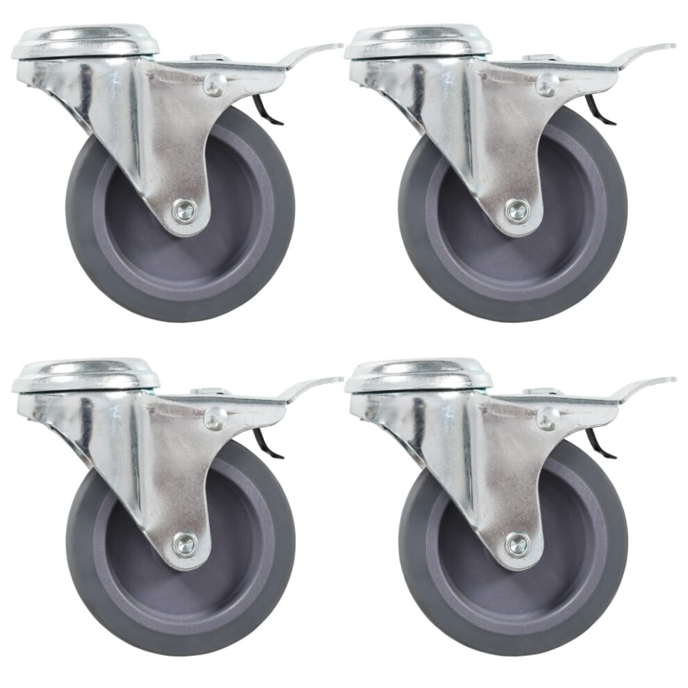 Vidaxl (8 Pcs) Bolt Hole Swivel Casters With Double Brakes Trolley Wheel Caster Tpr