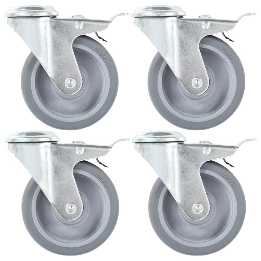 (8 pcs) vidaXL 4/8/12/16/24/32x Bolt Hole Swivel Casters with Double Brakes 100mm TPR