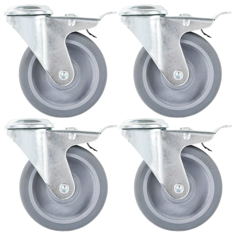 (1 pcs) vidaXL 4/8/12/16/24/32x Bolt Hole Swivel Casters with Double Brakes 100mm TPR