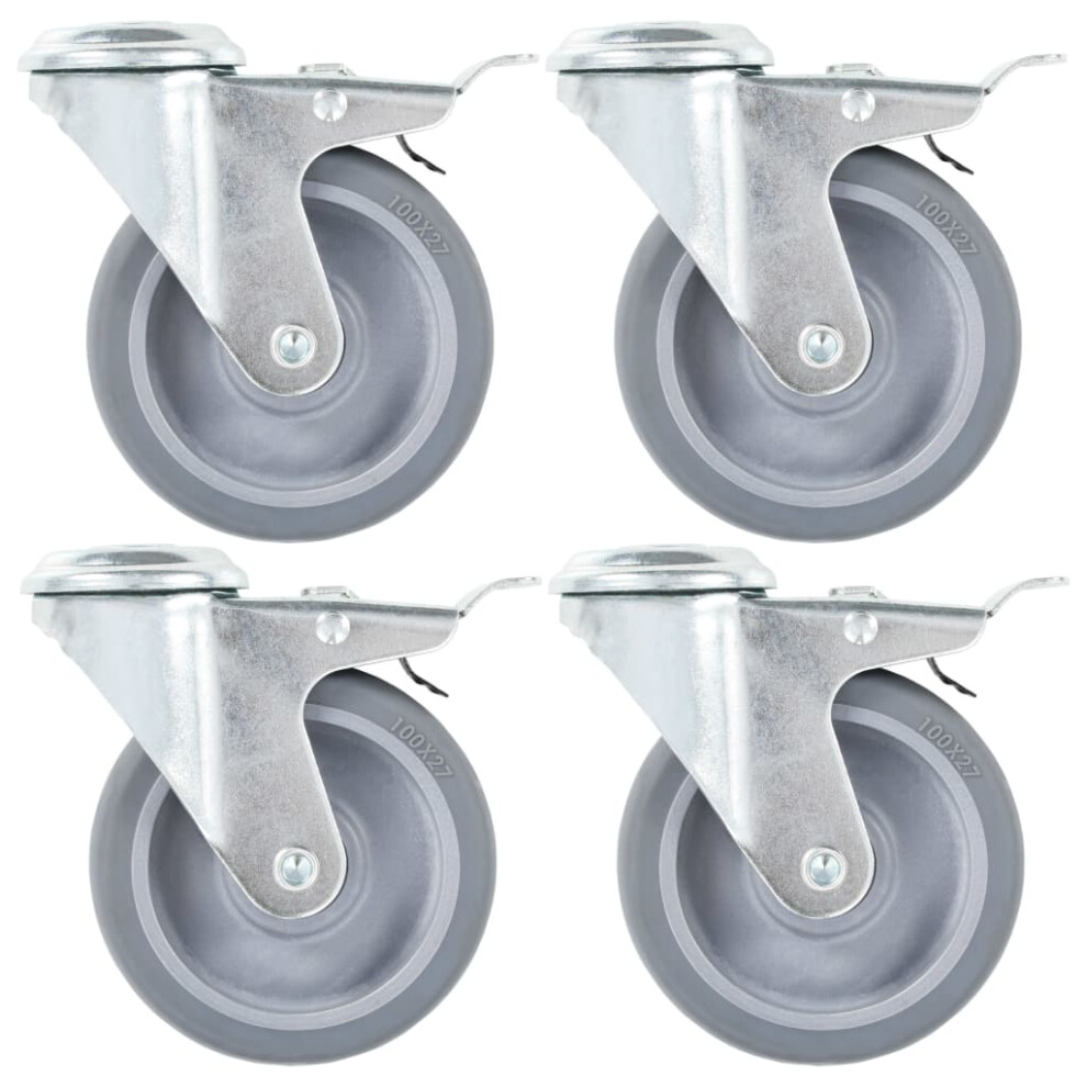 (1 pcs) vidaXL Bolt Hole Swivel Casters with Double Brakes Trolley Wheel Caster TPR