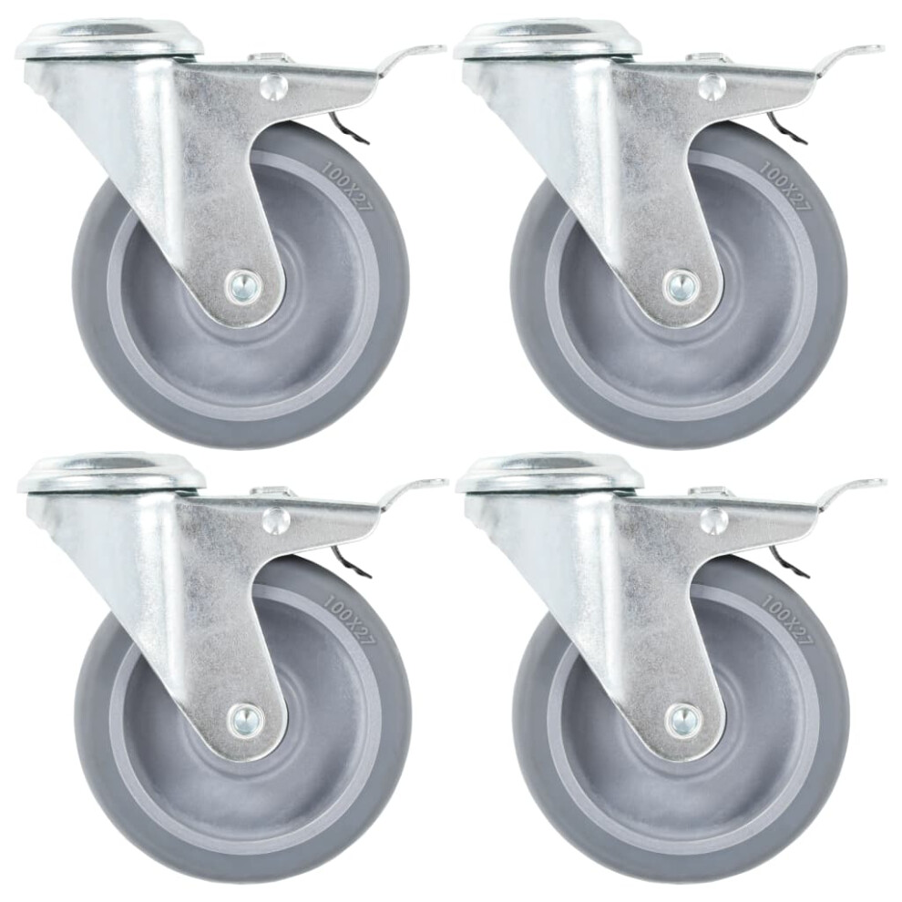Vidaxl (12 Pcs) Bolt Hole Swivel Casters With Double Brakes Trolley Wheel Caster Tpr