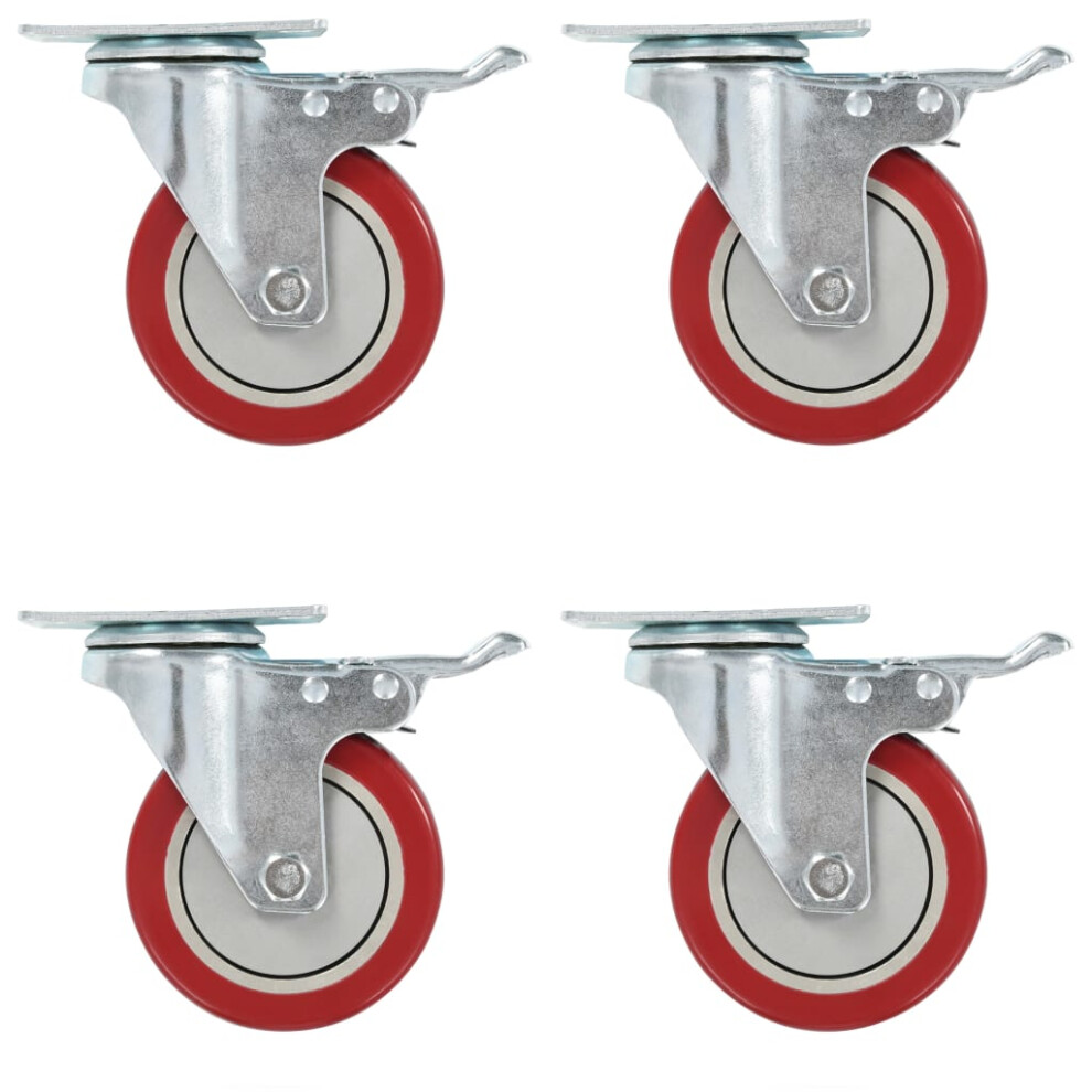 Vidaxl (8 Pcs) Swivel Casters With Double Brakes 100Mm Furniture Wheels Trolley Caster