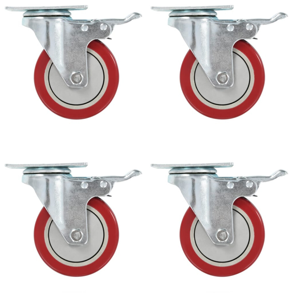 Vidaxl (16 Pcs) Swivel Casters With Double Brakes 100Mm Furniture Wheels Trolley Caster