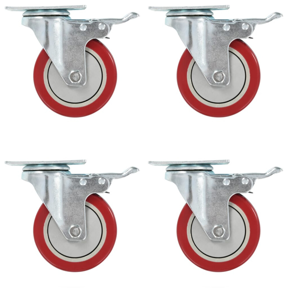 Vidaxl (32 Pcs) Swivel Casters With Double Brakes 100Mm Furniture Wheels Trolley Caster