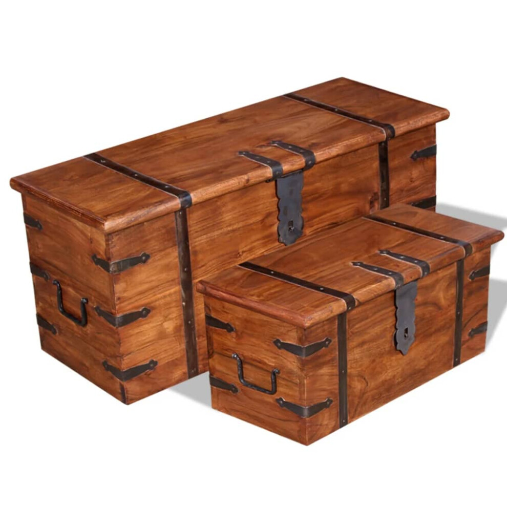 (2 pcs) vidaXL Storage Chest Wooden Trunk Coffee Side Table Storage Box Solid Wood