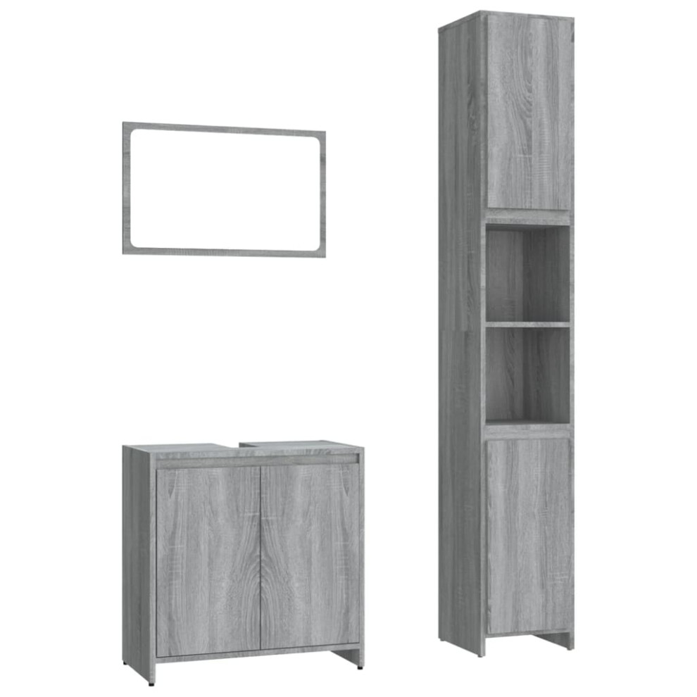 Vidaxl (Grey Sonoma) Bathroom Furniture Set 3 Piece Cupboard Sink Cabinet Engineered Wood