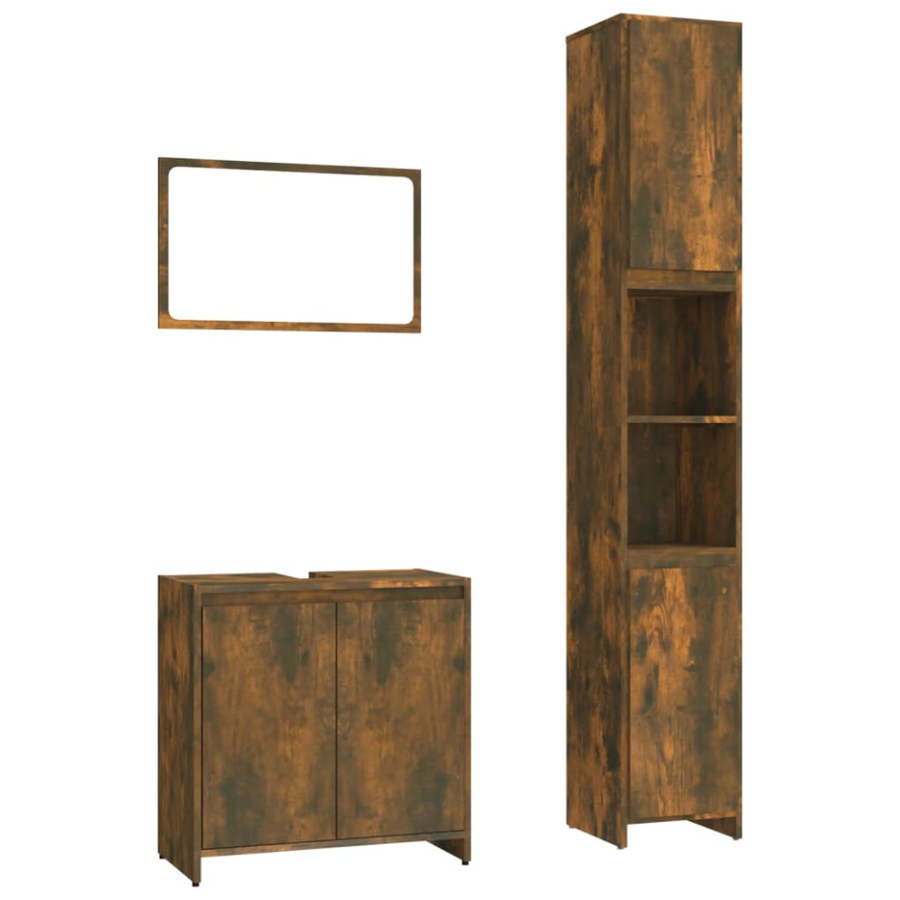 Vidaxl (Smoked Oak) Bathroom Furniture Set 3 Piece Cupboard Sink Cabinet Engineered Wood