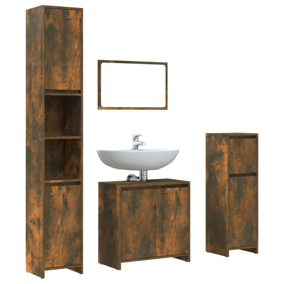 Vidaxl (Smoked Oak) Bathroom Furniture Set 4 Piece Engineered Wood Organiser Multi Colours