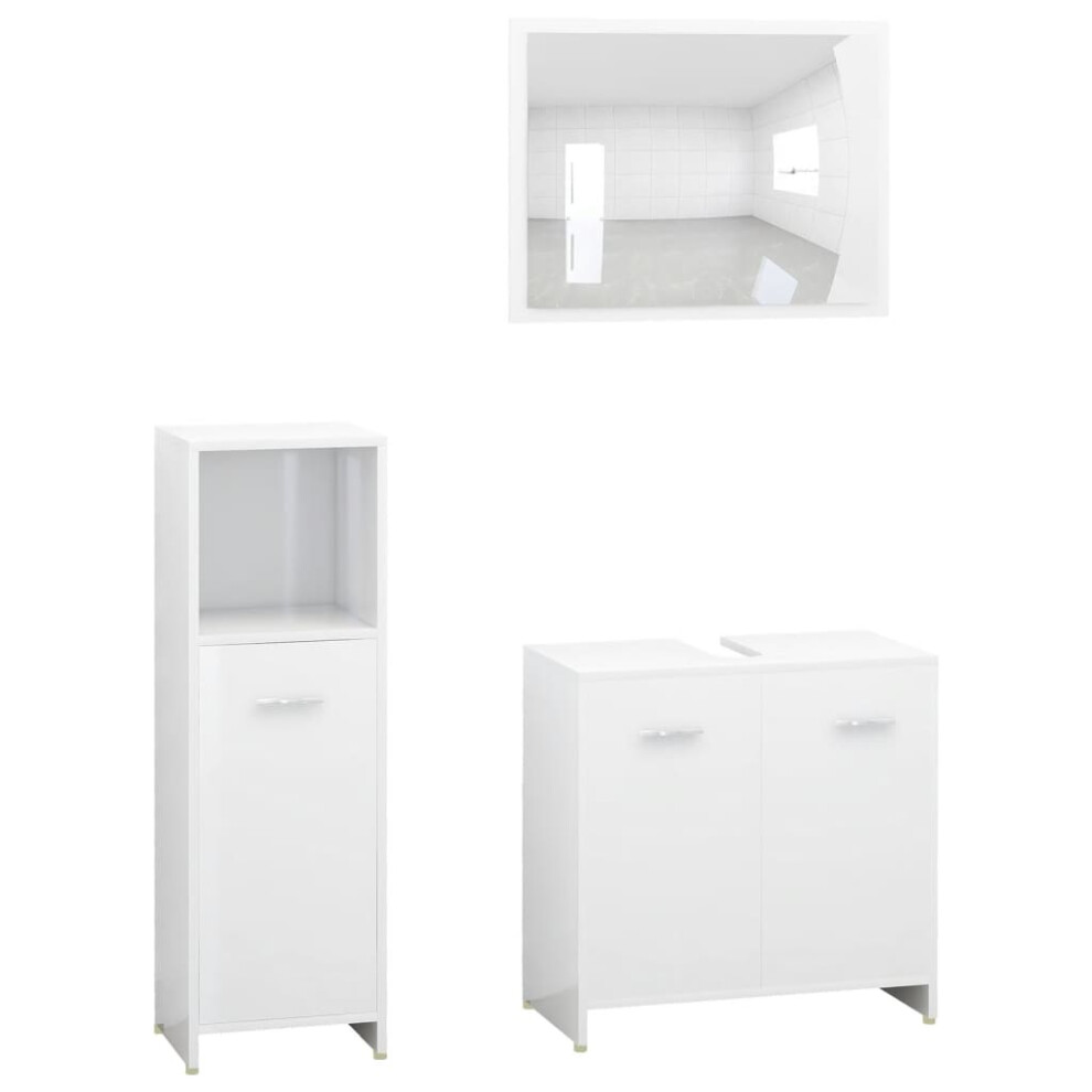 (high gloss white) vidaXL Bathroom Furniture Set 3 Piece Engineered Wood Storage Multi Colours