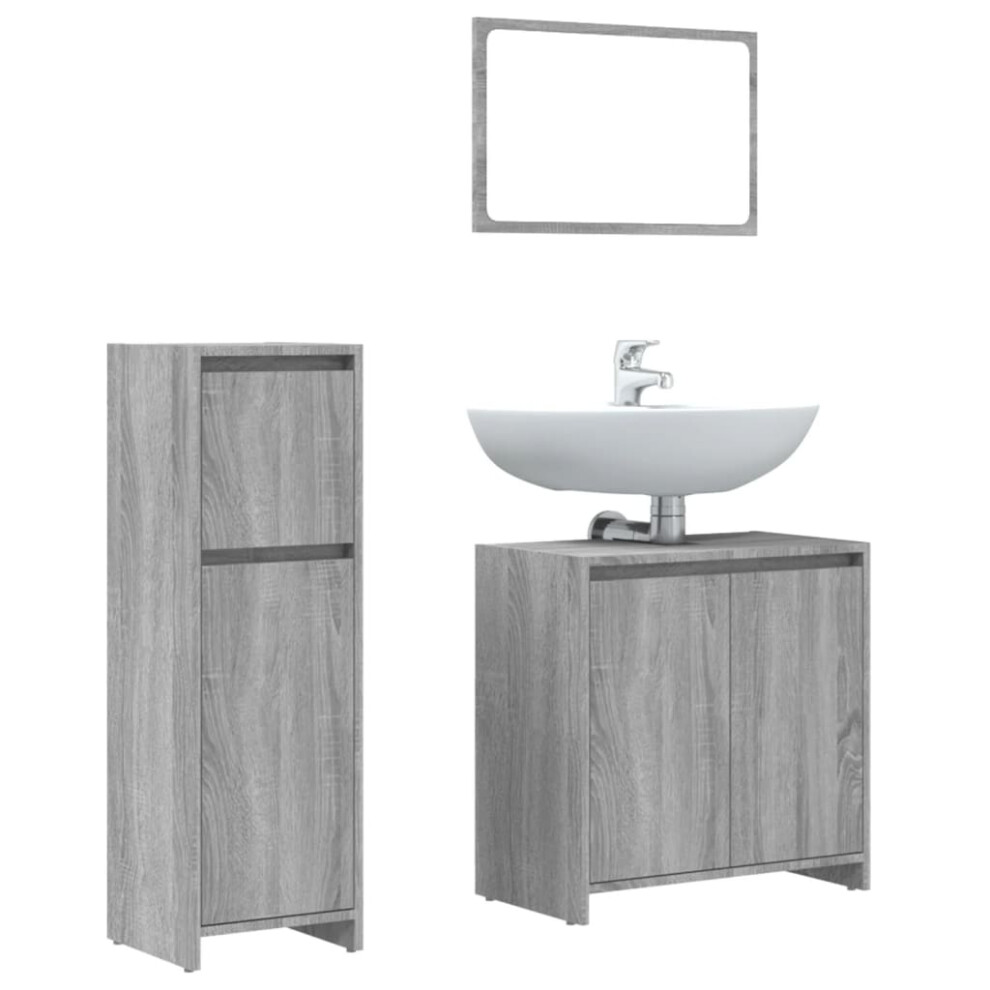 (grey sonoma) vidaXL Bathroom Furniture Set 3 Piece Engineered Wood Organiser Multi Colours