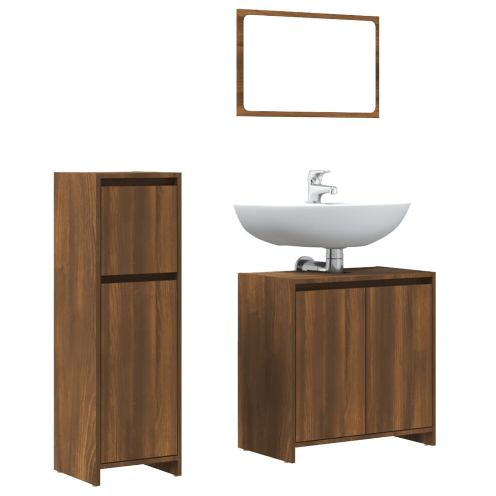 (brown oak) vidaXL Bathroom Furniture Set 3 Piece Engineered Wood Organiser Multi Colours