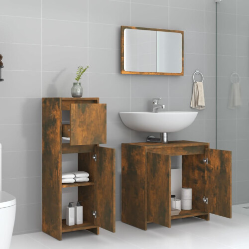 VidaXL vidaXL 3-tlg. Badmöbel-Set Räuchereiche Holzwerkstoff 2