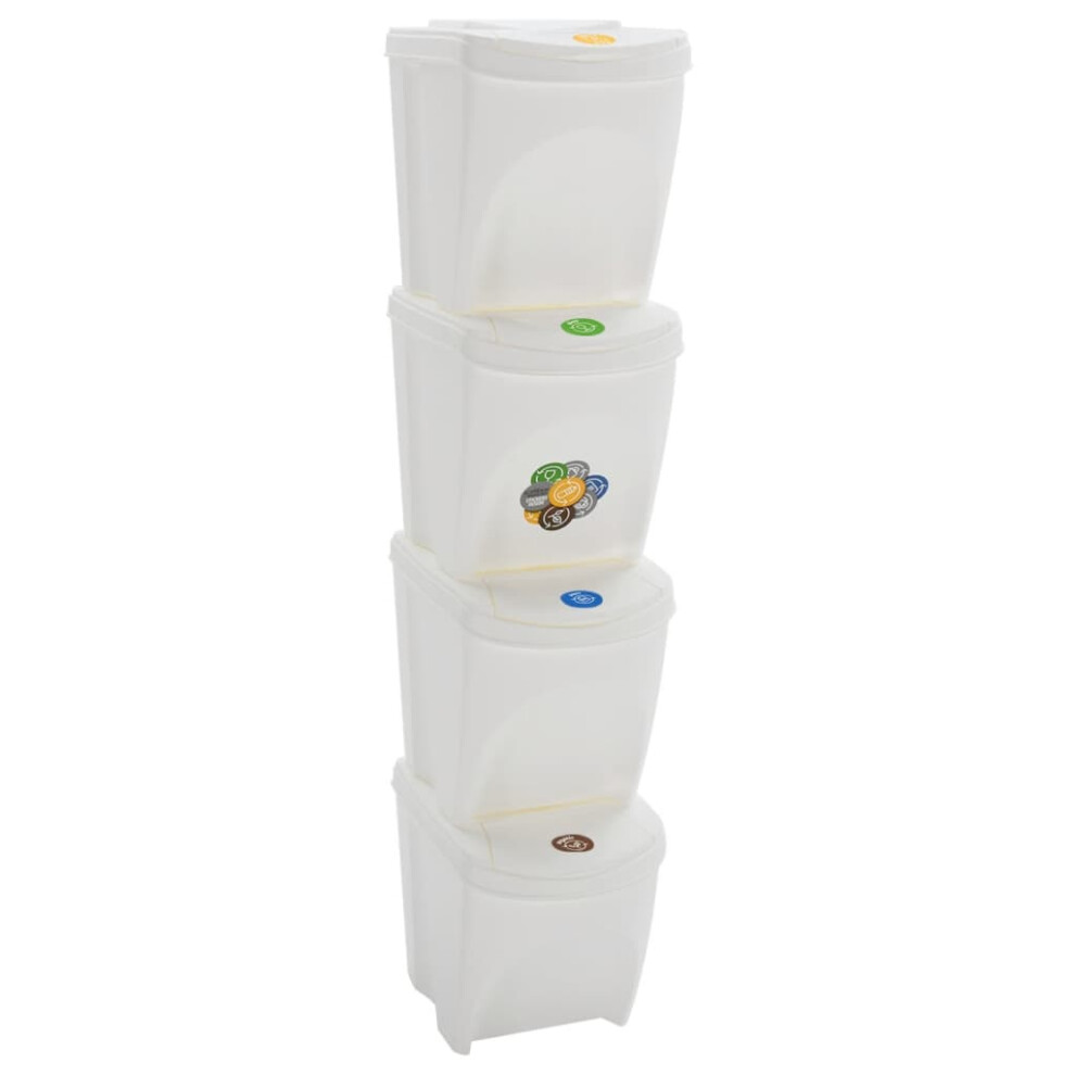 Vidaxl (, 100 L) Stackable Dustbins Outdoor Rubbish Bin Trash Waste Garbage Bin 4 Pcs White