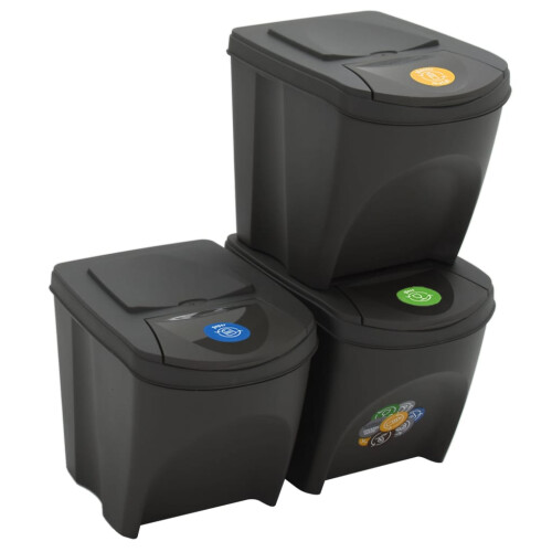 VidaXL vidaXL Stapelbare Mülleimer 3 Stk. Grau 75 L Polypropylen 1