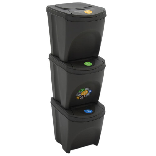 VidaXL vidaXL Stapelbare Mülleimer 3 Stk. Grau 75 L Polypropylen