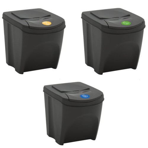 VidaXL vidaXL Stapelbare Mülleimer 3 Stk. Grau 75 L Polypropylen 2