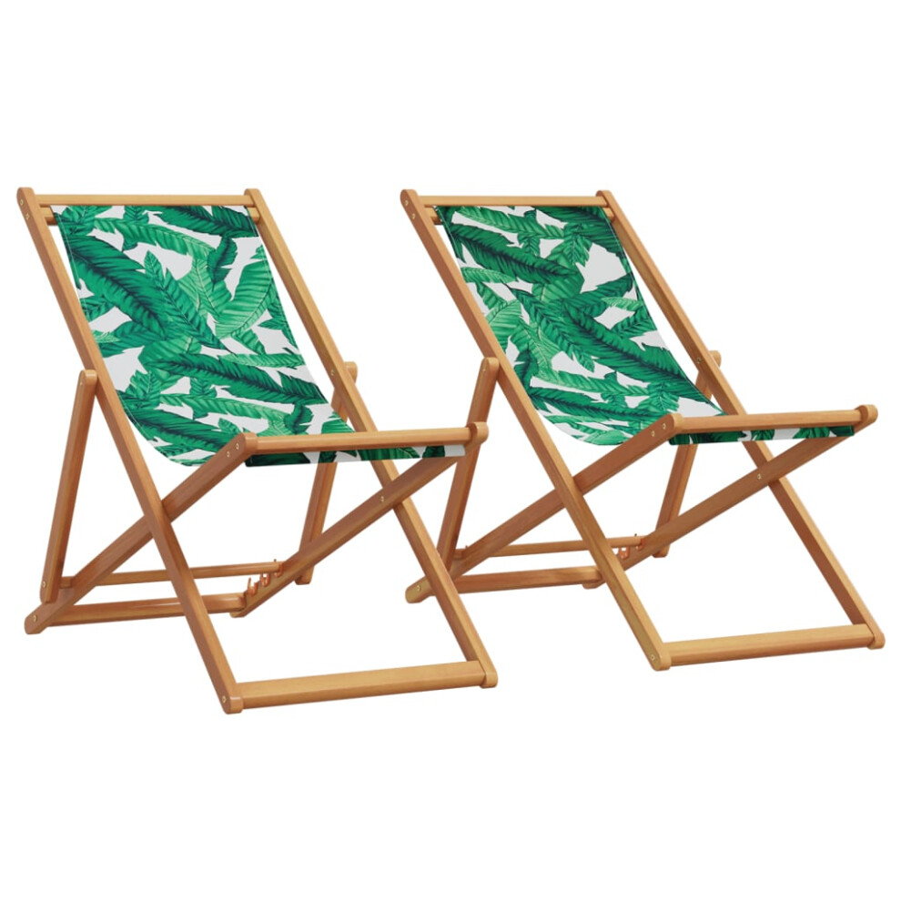 Vidaxl (Leaf Pattern, Without Armrest/ 2 Pcs) Folding Beach Chair Outdoor Chair Garden Beach Fabric And Wooden Frame