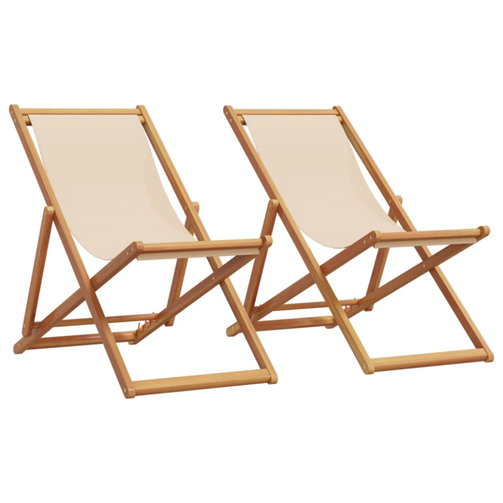 (beige, without armrest/ 2 pcs) vidaXL Folding Beach Chair Outdoor Chair Garden Beach Fabric and Wooden Frame